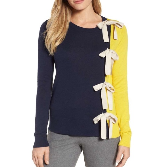 Last One(XS) Halogen Bow Front Color Block Sweater - Picture 2 of 5